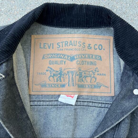 Vintage 80s Levi’s long chore trucker denim jean jacket charcoal SMALL - Picture 2 of 7